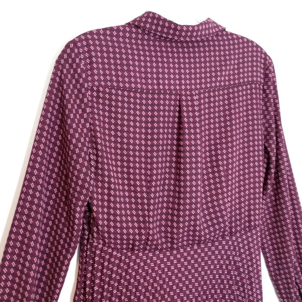 Banana Republic Maroon Geometric Print Pleated Shirt Dress